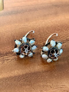 Antique Pearl and Rose Cut Diamond 9 Karat Yellow Front Hook Closure Earrings