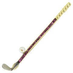 Antique Pearl and Ruby Golf Club Brooch