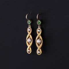 Antique Pearl and Tsavorite Garnet Earrings of 14k Gold