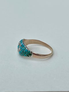 Antique Pearl and Turquoise bombe Yellow Gold Ring