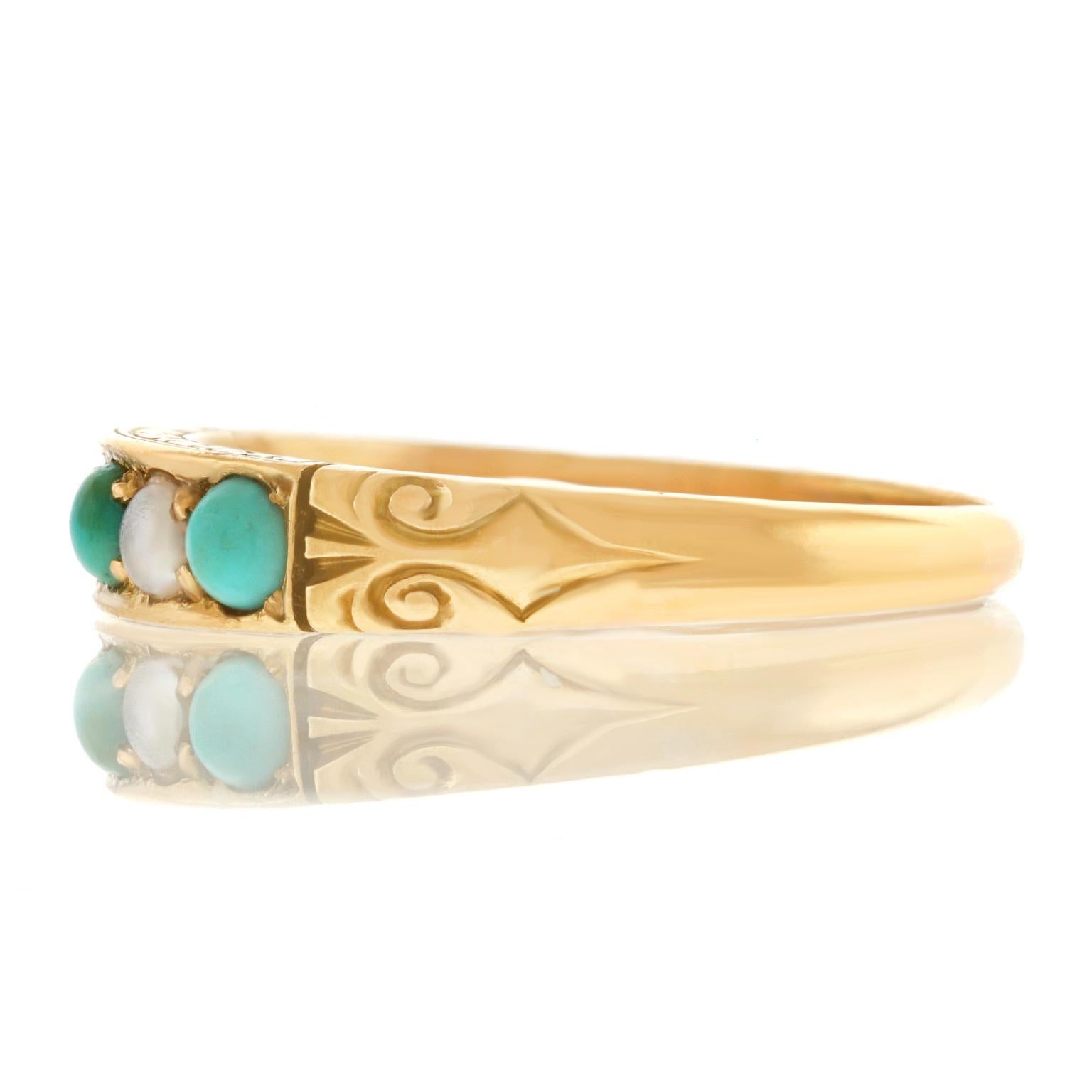 Antique Pearl and Turquoise Set Gold Ring 3