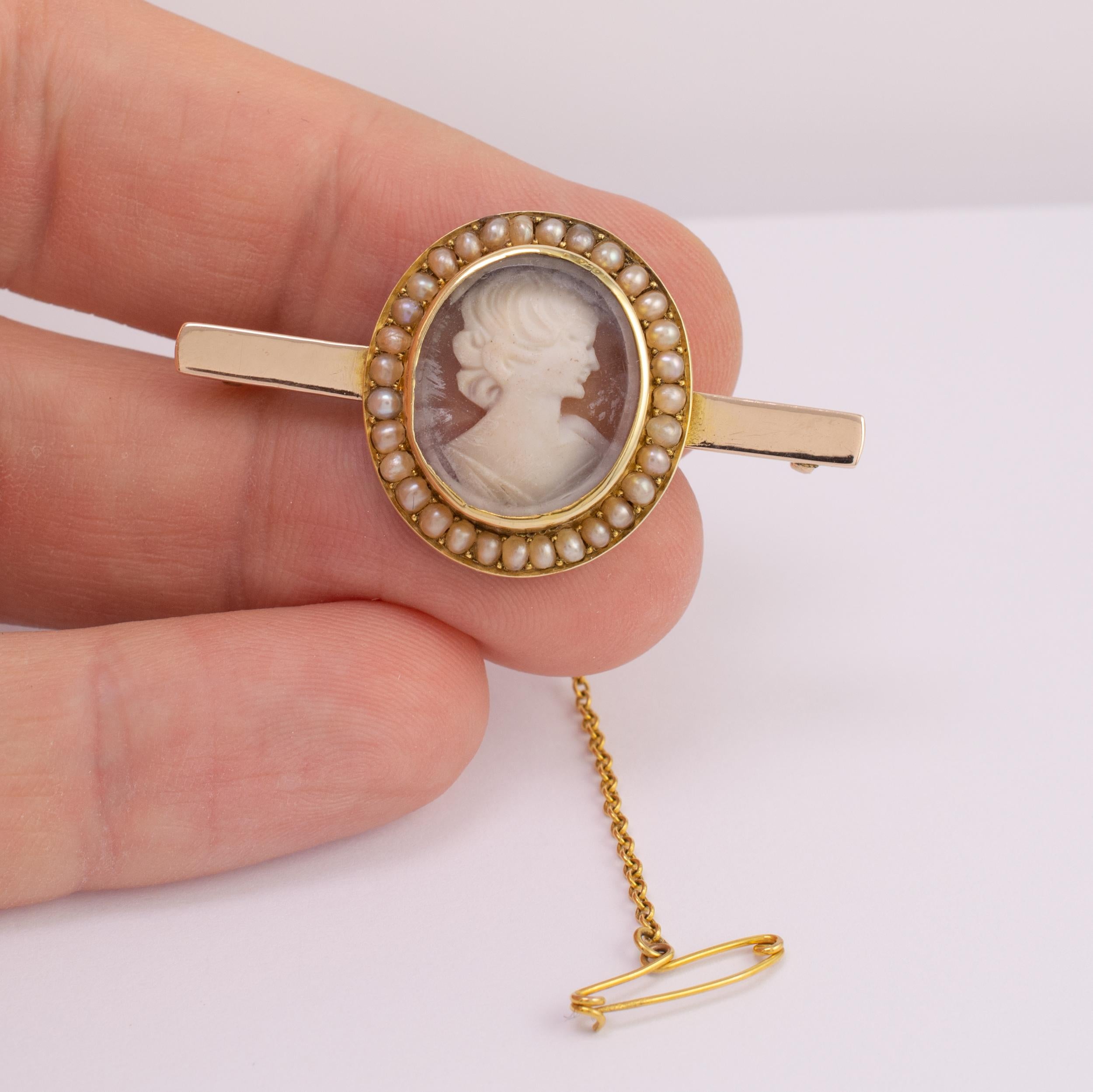 Antique Pearl Cameo Brooch with Glass Front, circa 1900 5