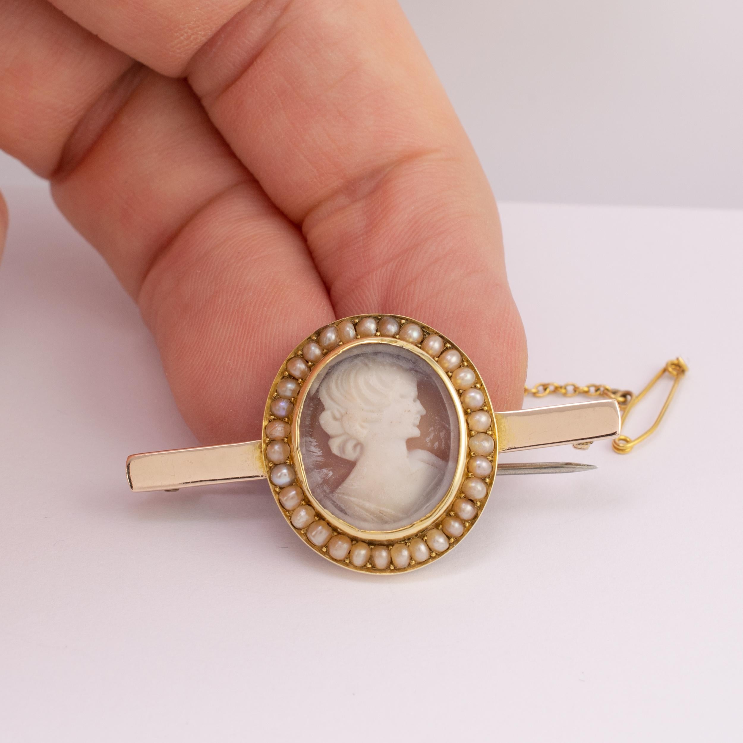 Antique Pearl Cameo Brooch with Glass Front, circa 1900 2