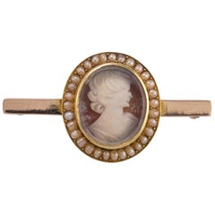 Antique Pearl Cameo Brooch with Glass Front, circa 1900