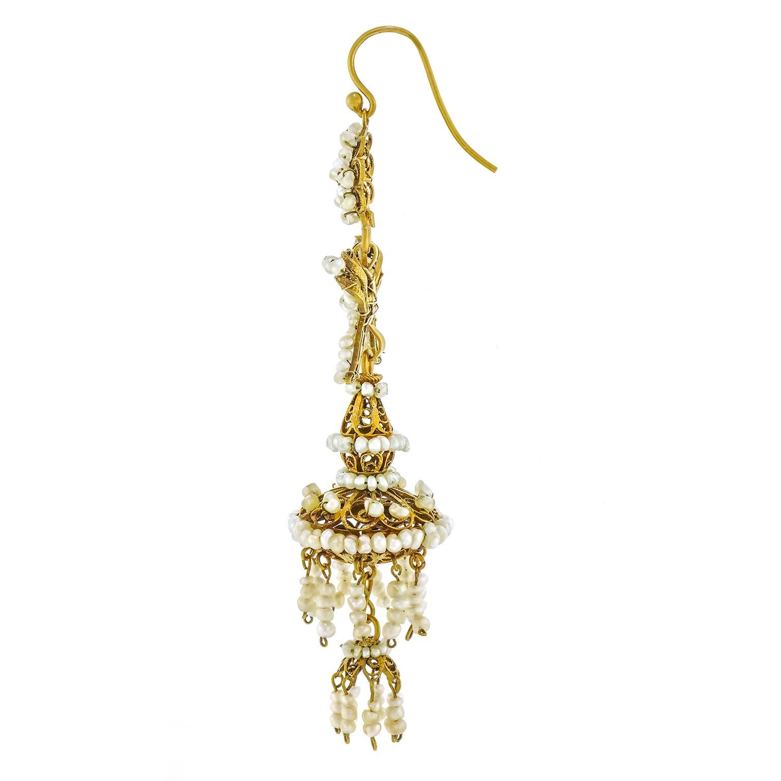 Antique Pearl Chandelier Earrings circa 1870s Iberian For Sale 1