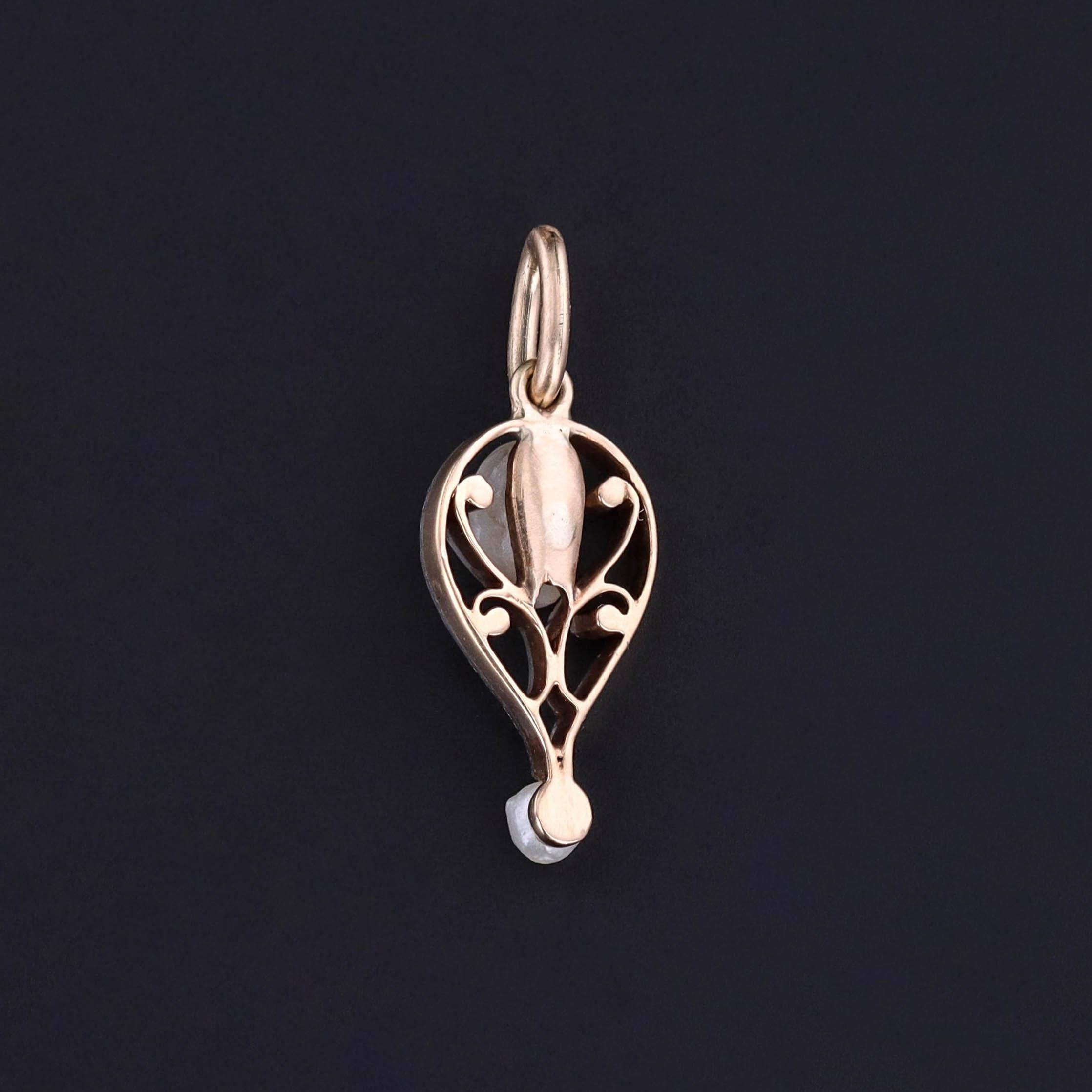 Edwardian Antique Pearl Charm of Platinum and 14k Gold For Sale