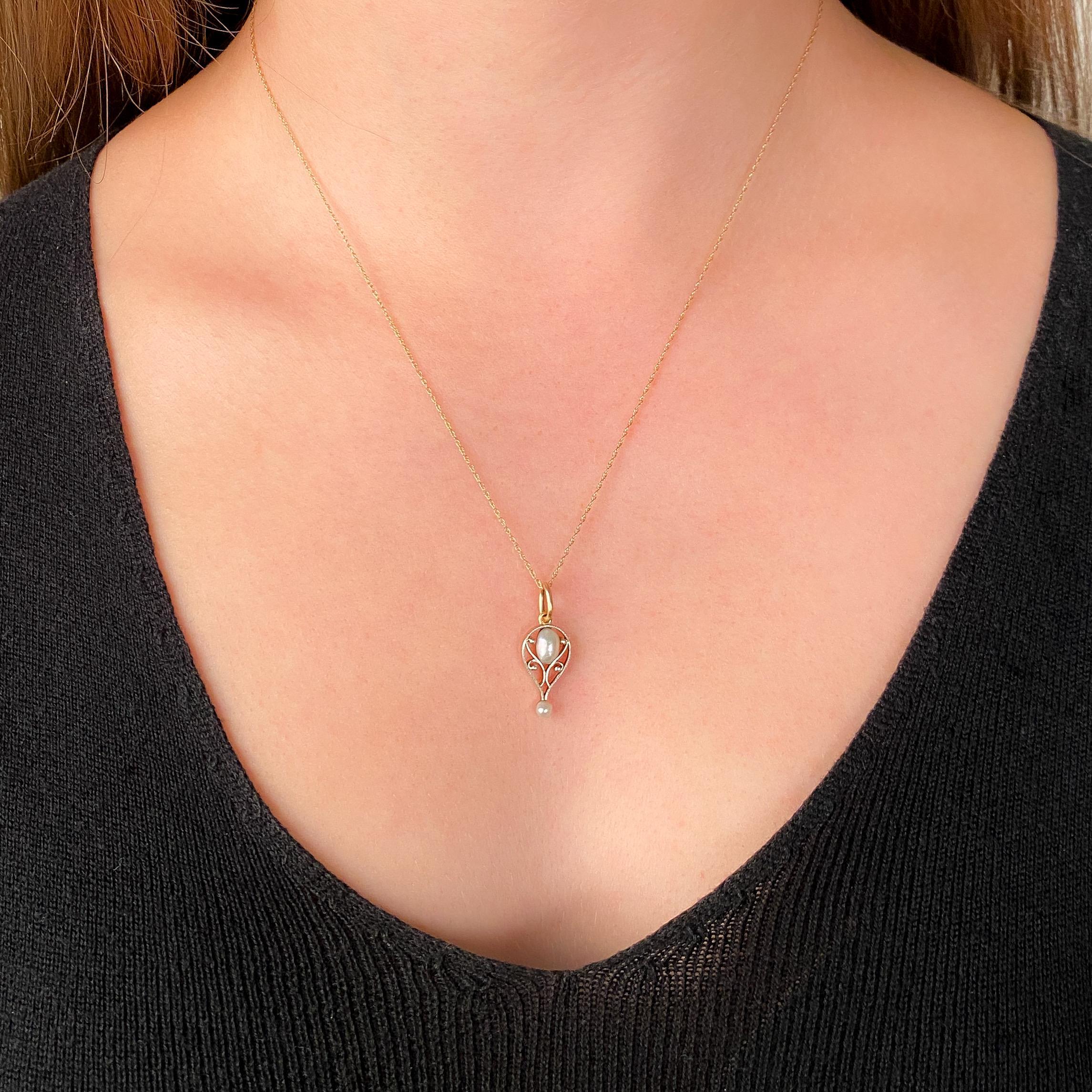 Uncut Antique Pearl Charm of Platinum and 14k Gold For Sale
