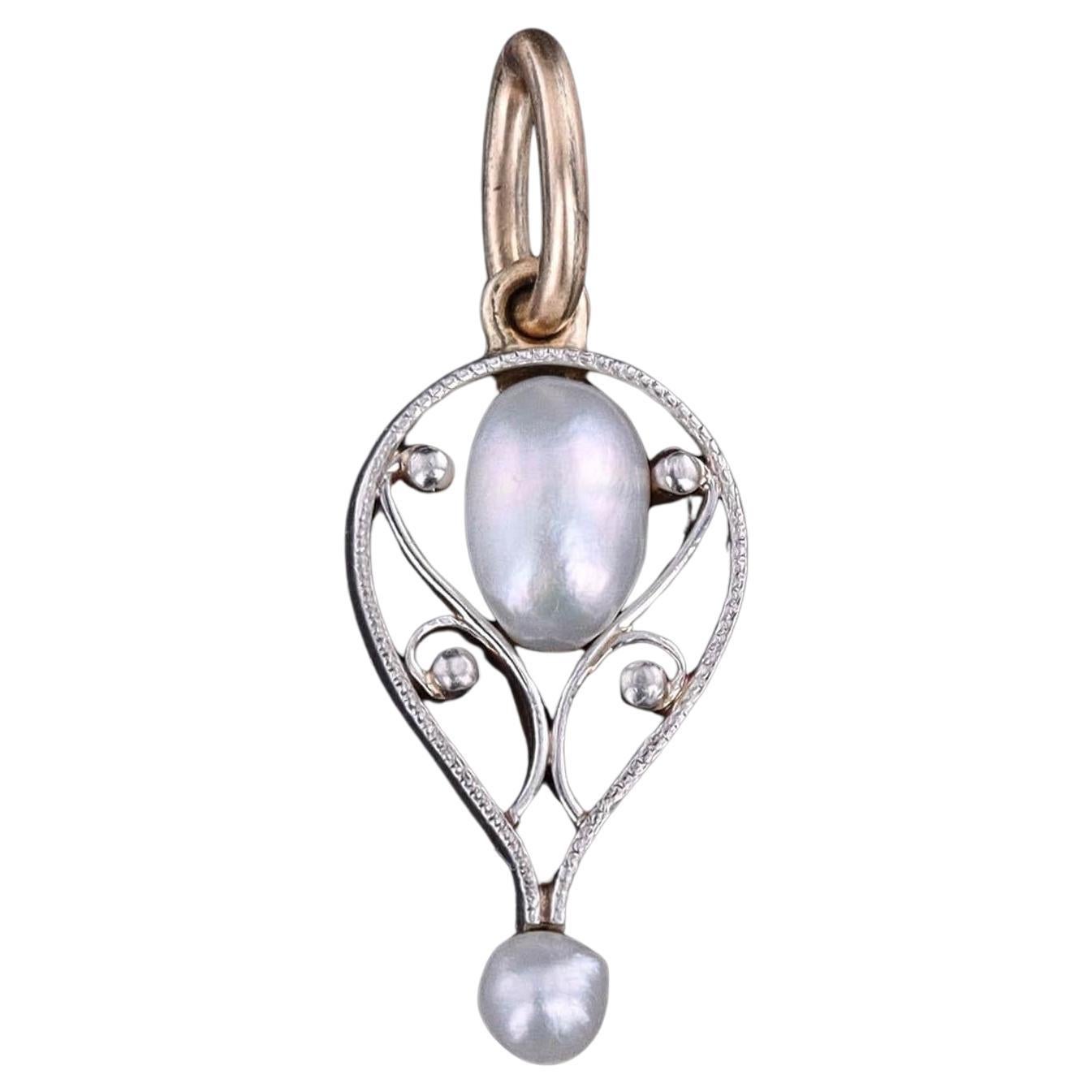Antique Pearl Charm of Platinum and 14k Gold For Sale