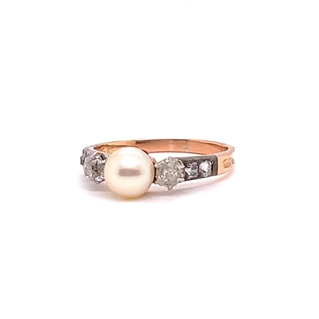 Victorian Antique Pearl Diamond 18 Karat Gold Three Stone Ring