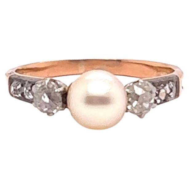 Antique Pearl Diamond 18 Karat Gold Three Stone Ring