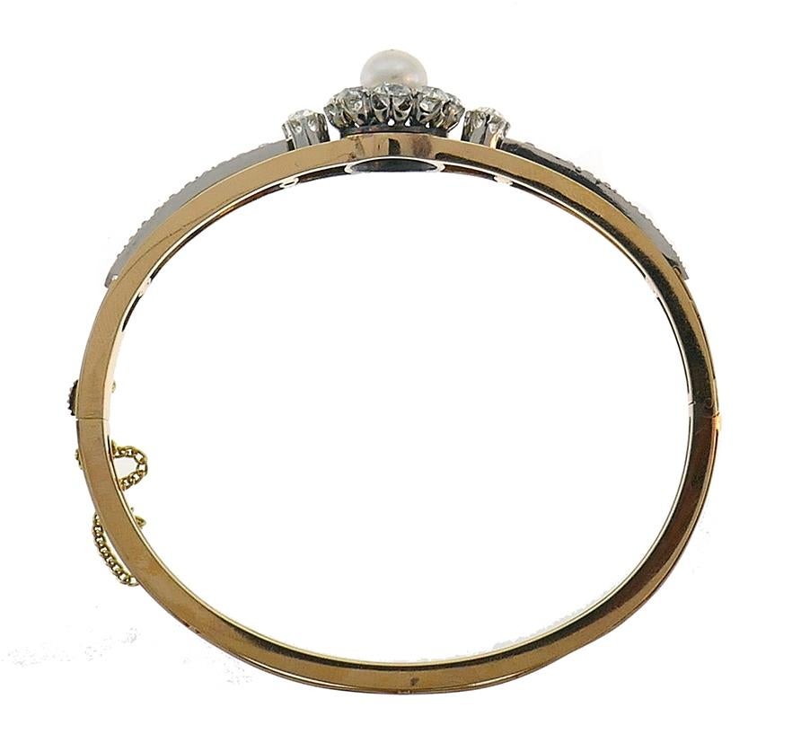 Women's Antique Pearl Diamond 18k Gold Bangle Bracelet French Edwardian Victorian