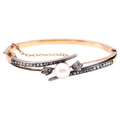 Bracciale antico con perle e diamanti in oro rosa 18 carati e argento