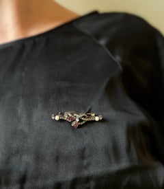 Antique Pearl Diamond and Ruby Gold and Silver Brooch