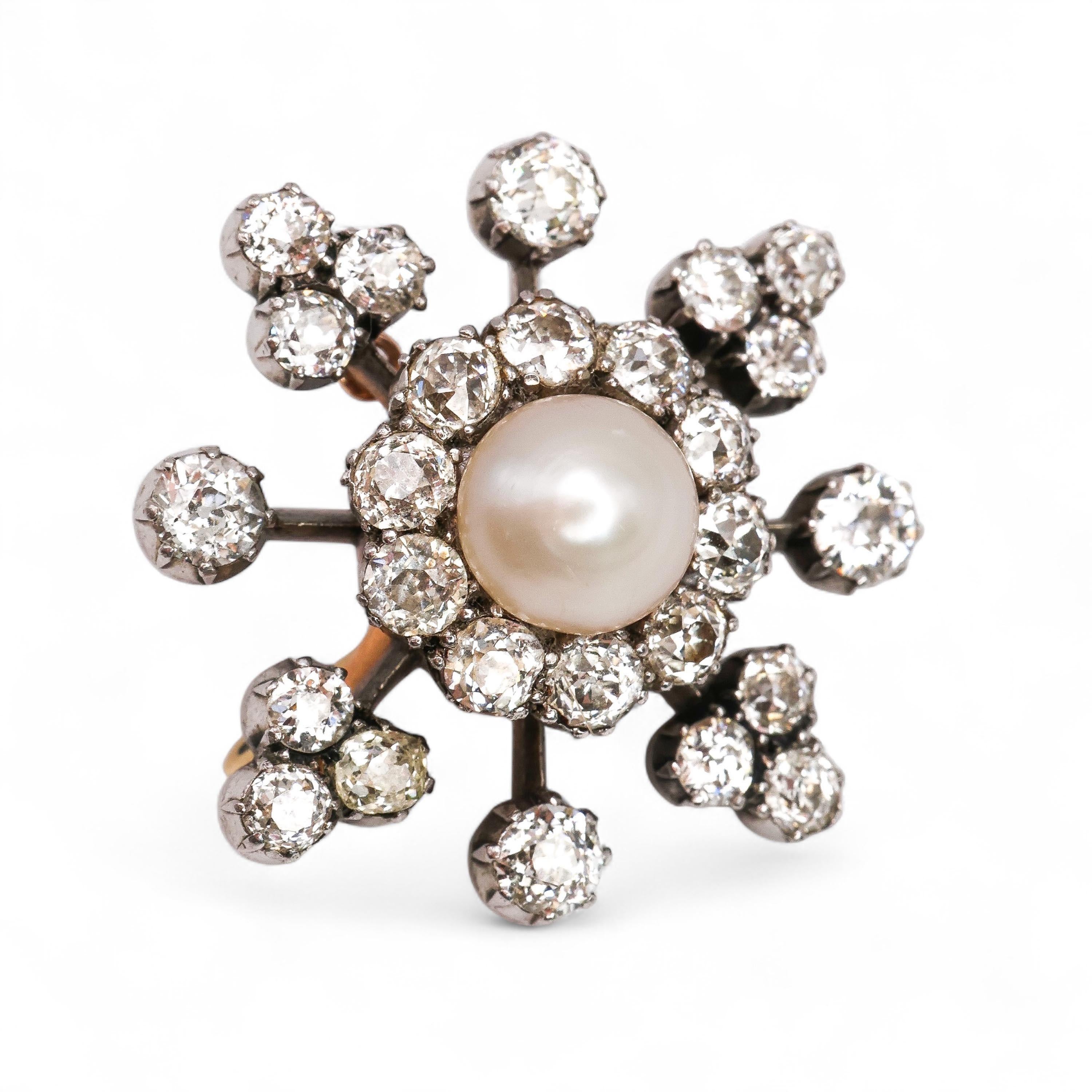 Victorian Antique Pearl, Diamond and Silver Upon Gold Brooch-Cum-Pendant, Circa 1890 For Sale