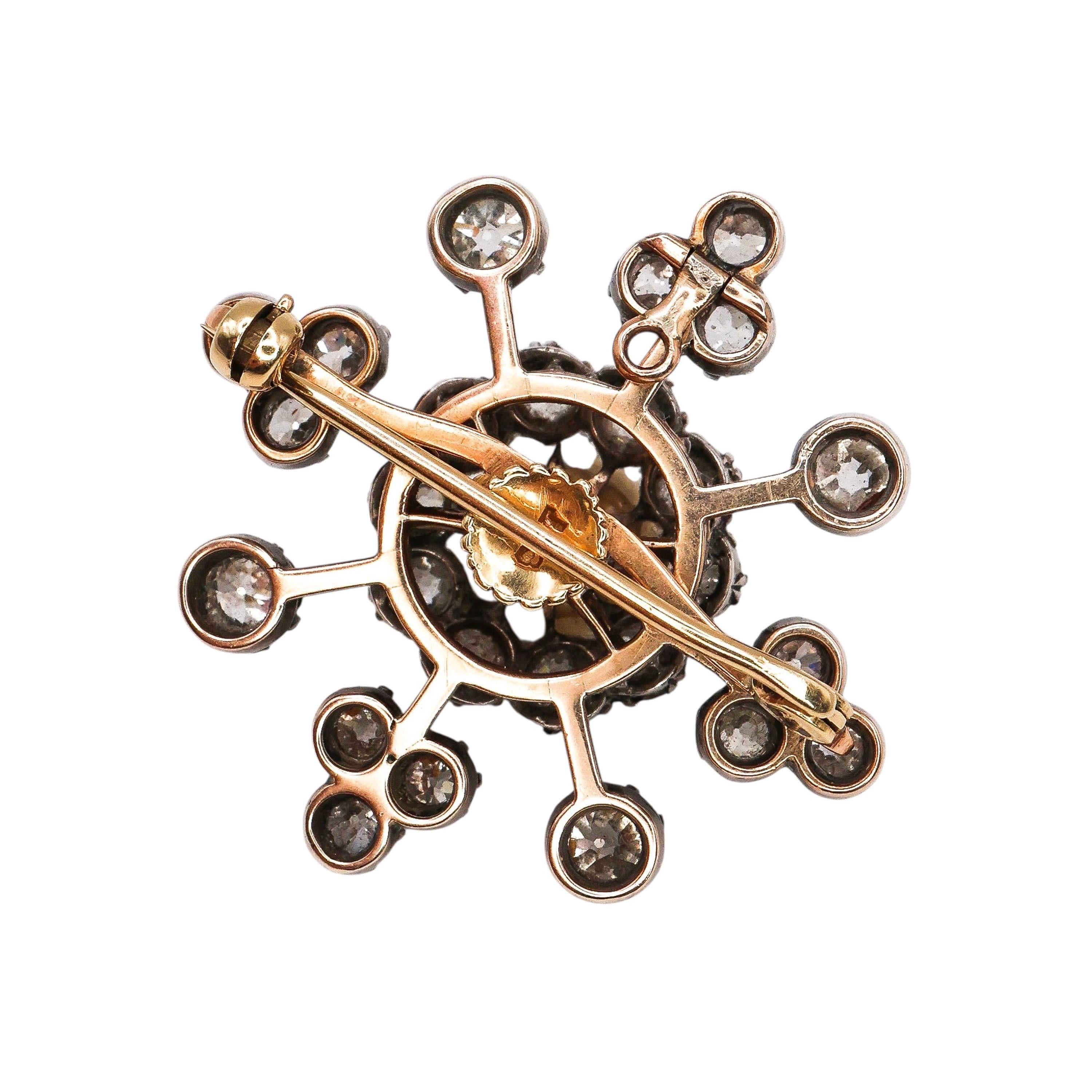 Antique Pearl, Diamond and Silver Upon Gold Brooch-Cum-Pendant, Circa 1890 In Good Condition For Sale In London, GB