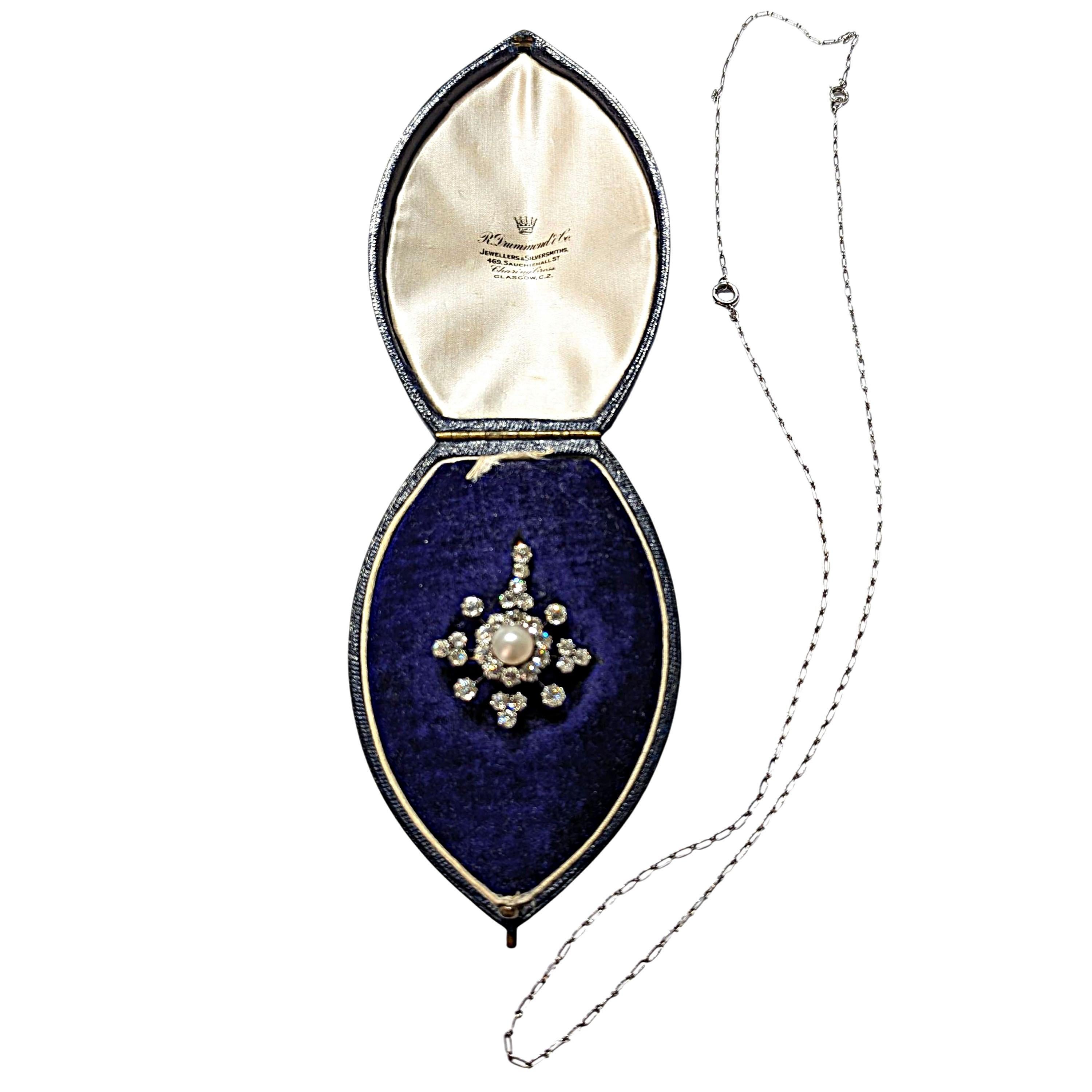 Antique Pearl, Diamond and Silver Upon Gold Brooch-Cum-Pendant, Circa 1890 For Sale 1