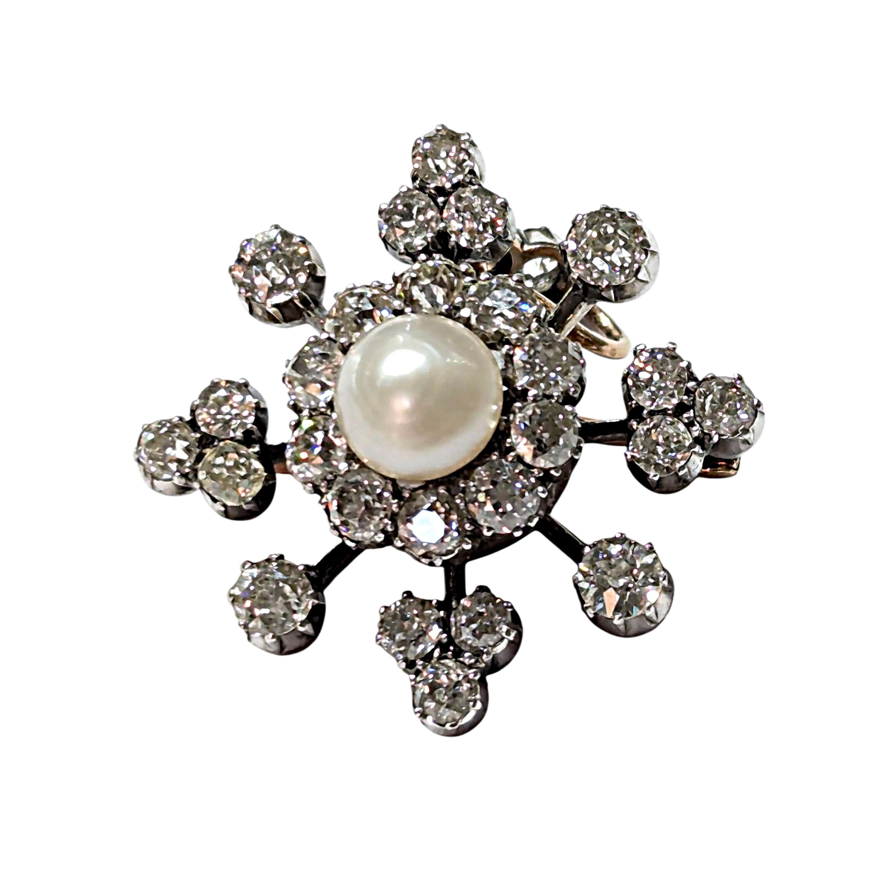 Antique Pearl, Diamond and Silver Upon Gold Brooch-Cum-Pendant, Circa 1890 For Sale 3