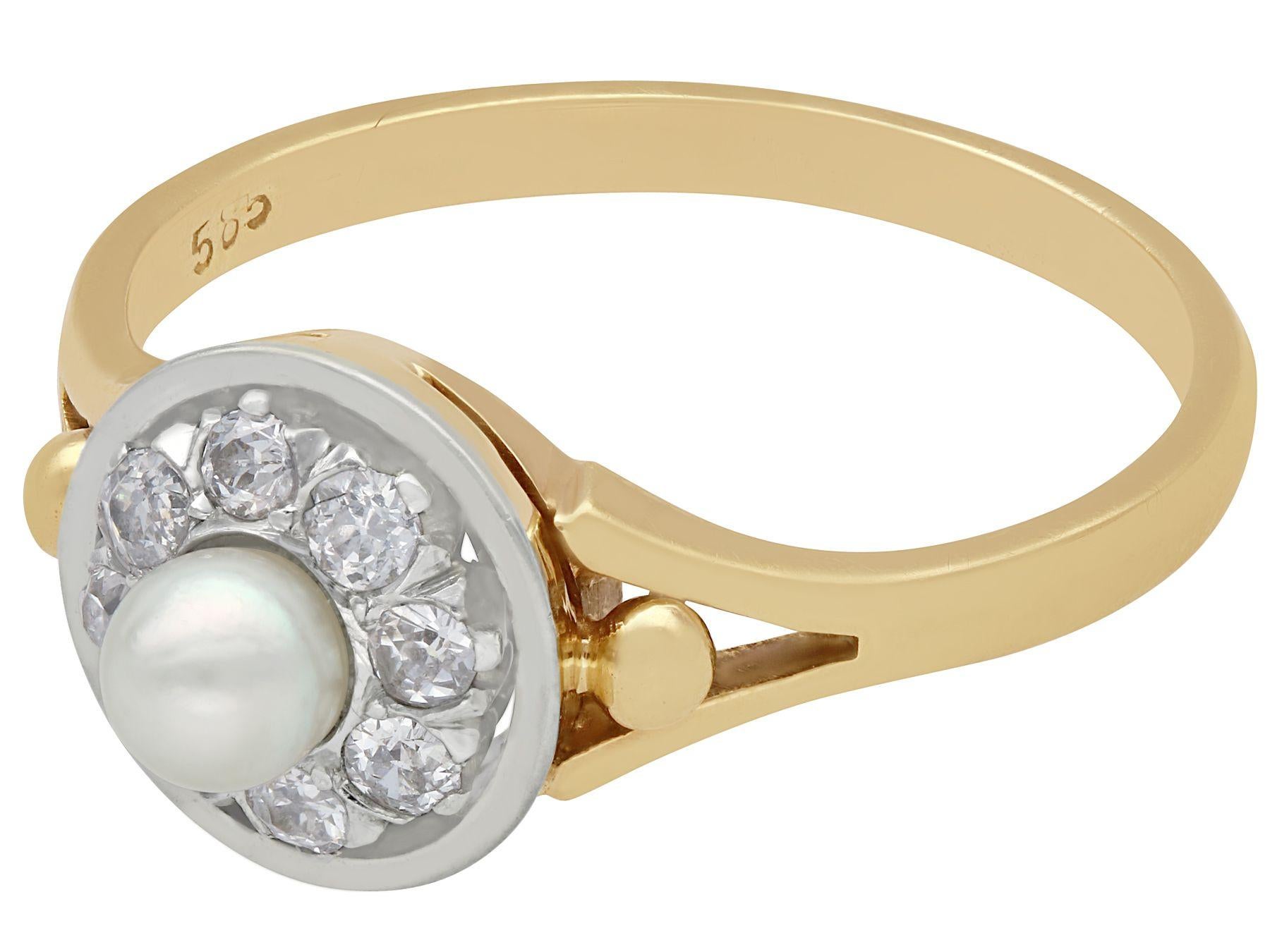 Round Cut Antique 1920s Pearl and Diamond Yellow Gold Cocktail Ring For Sale