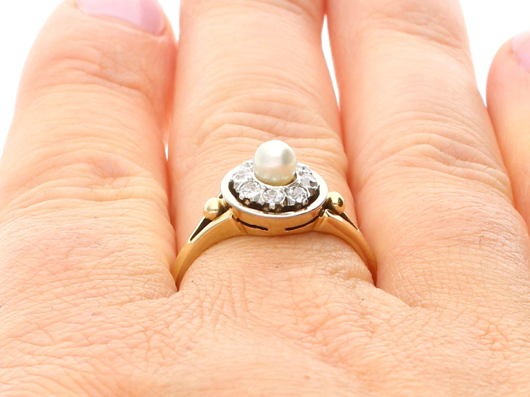 Antique 1920s Pearl and Diamond Yellow Gold Cocktail Ring For Sale 2
