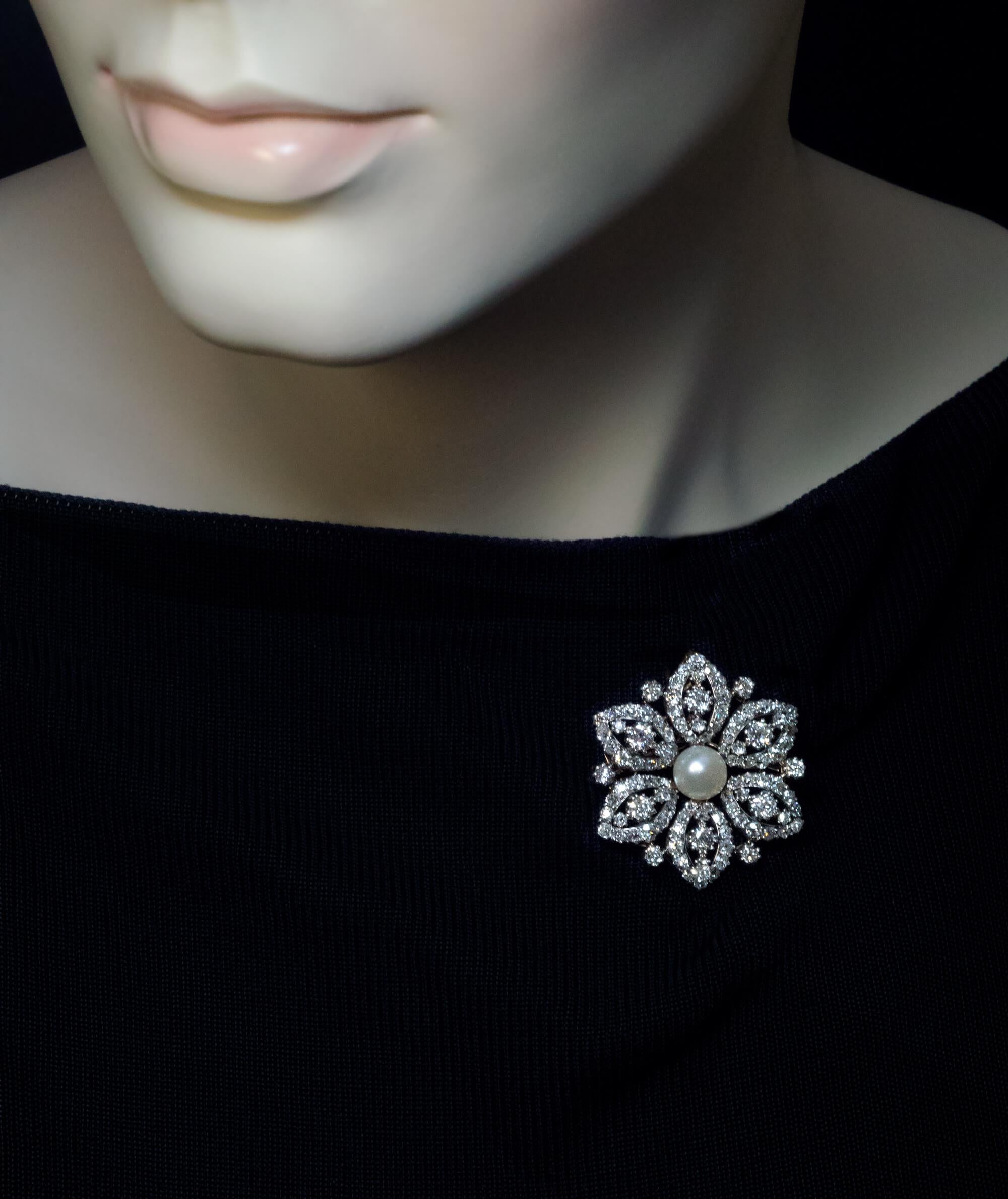 Antiker Perlen-Diamant-Brosche-Anhänger, umwandelbar (Belle Époque) im Angebot