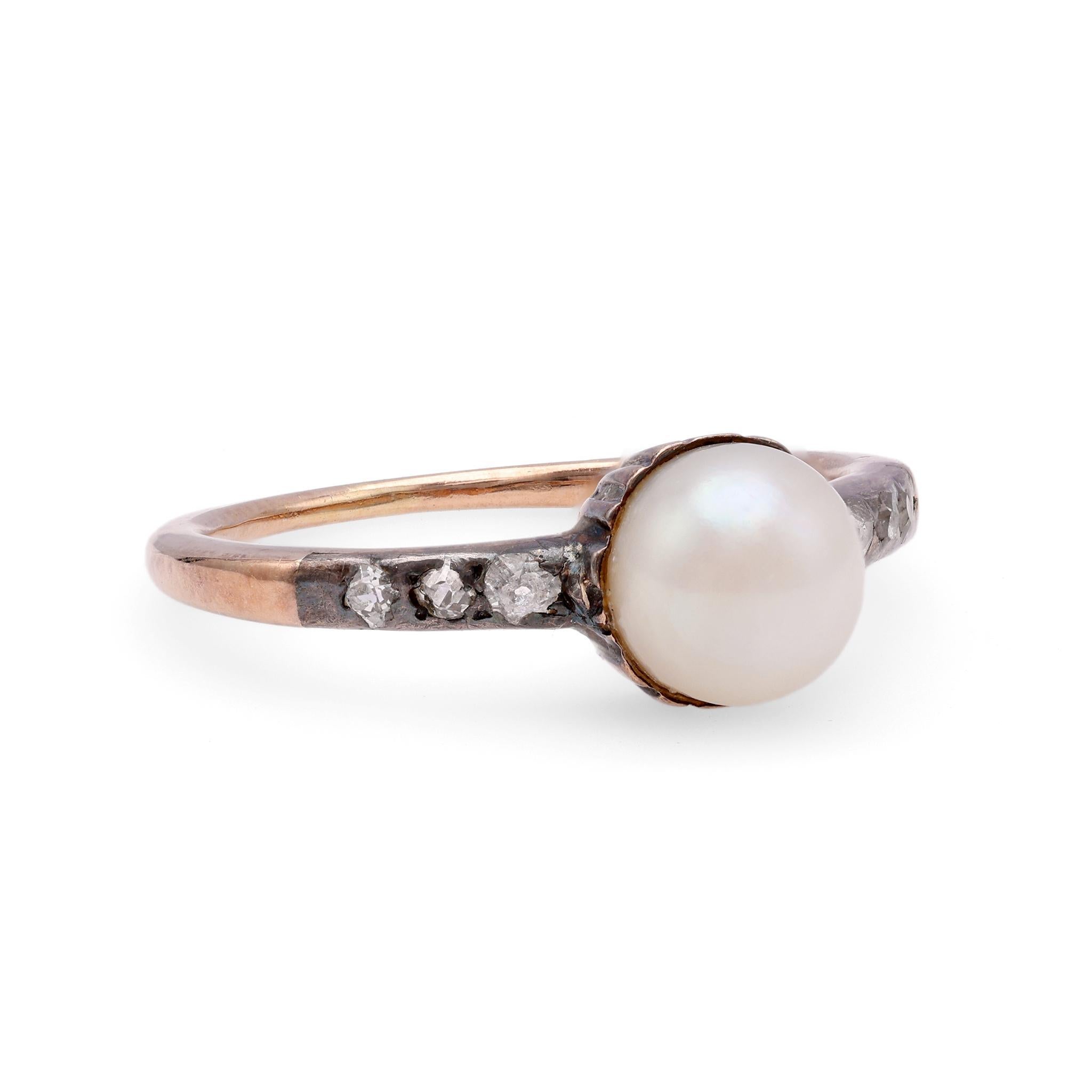 Victorian Antique Pearl Diamond Gold Engagement Ring For Sale