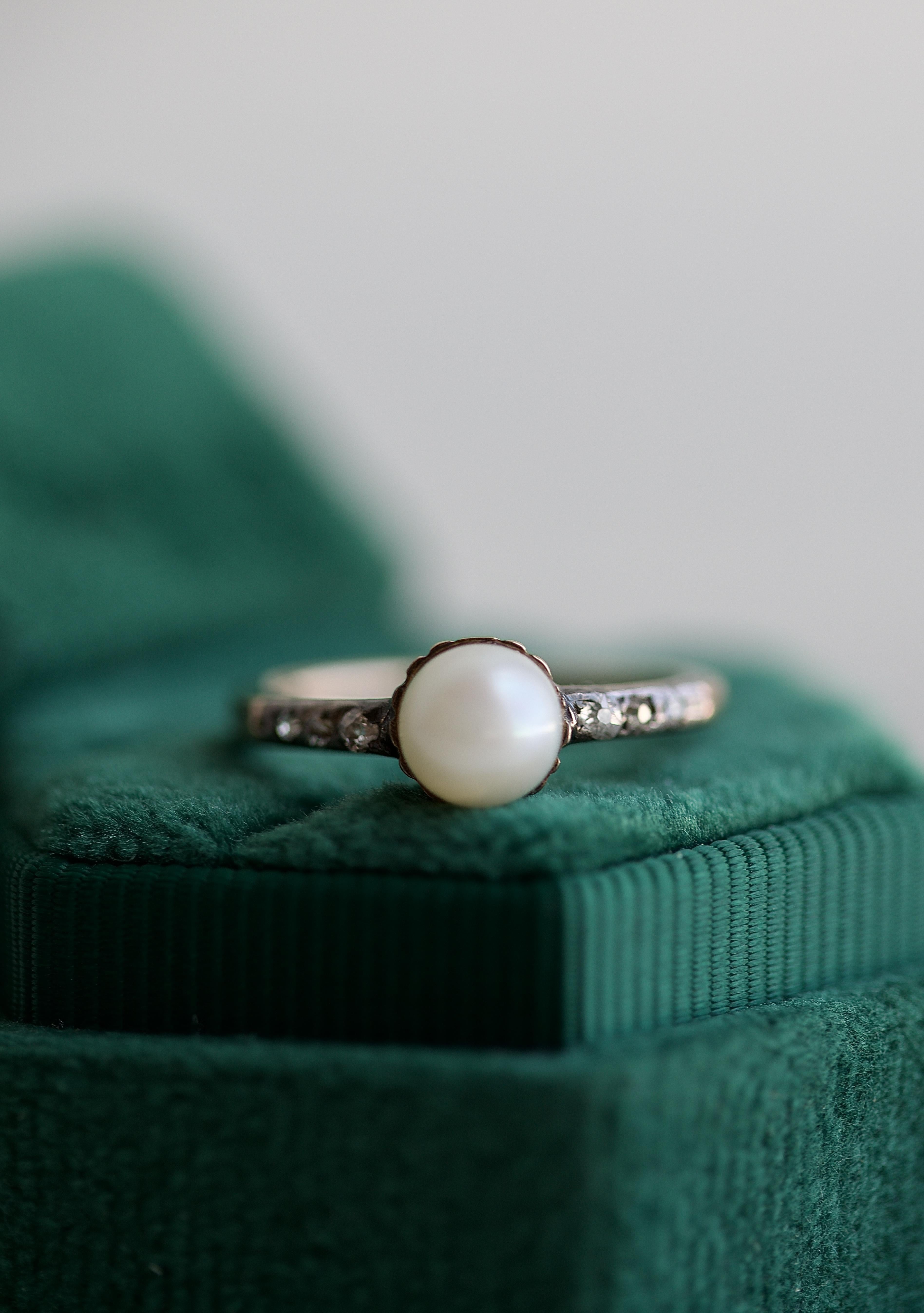 Old European Cut Antique Pearl Diamond Gold Engagement Ring For Sale