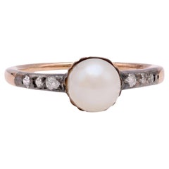 Antique Pearl Diamond Gold Engagement Ring