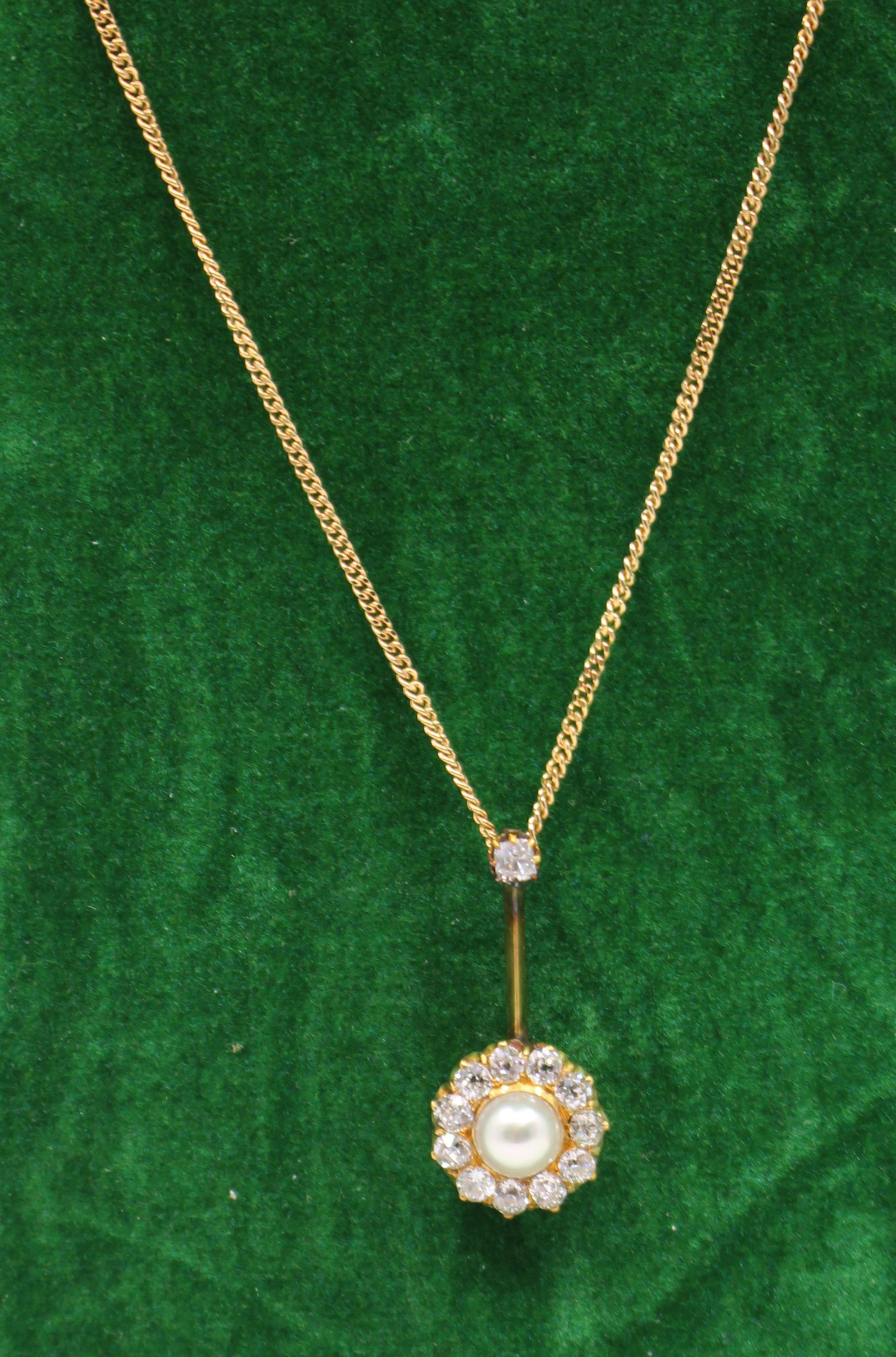 Antique Pearl and Diamond Gold Pendant, circa 1910 For Sale 2