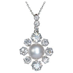 Antique Pearl, Diamond, Platinum And Gold Cluster Pendant, Circa 1910