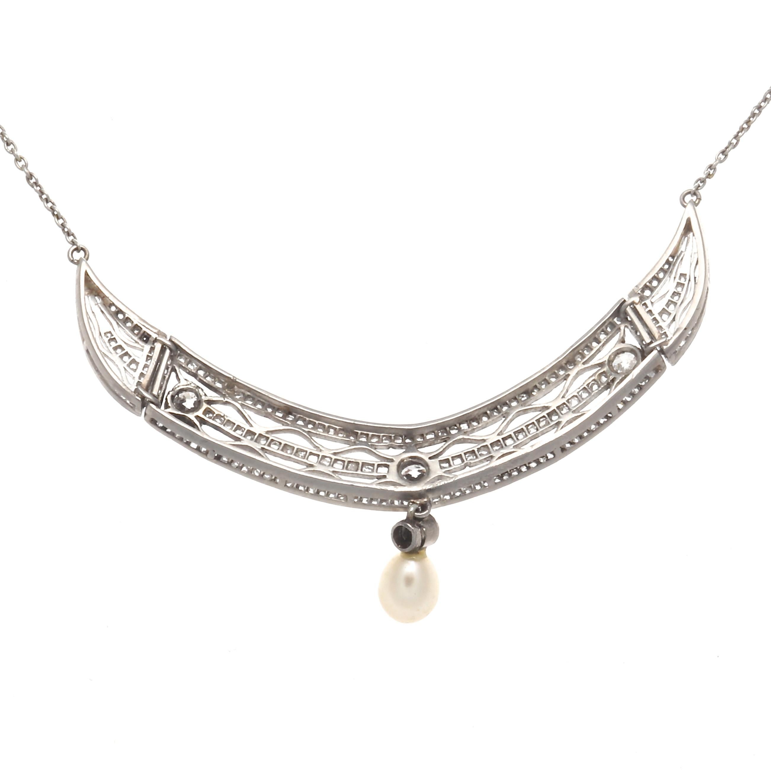 Edwardian Antique Pearl Diamond Platinum Necklace