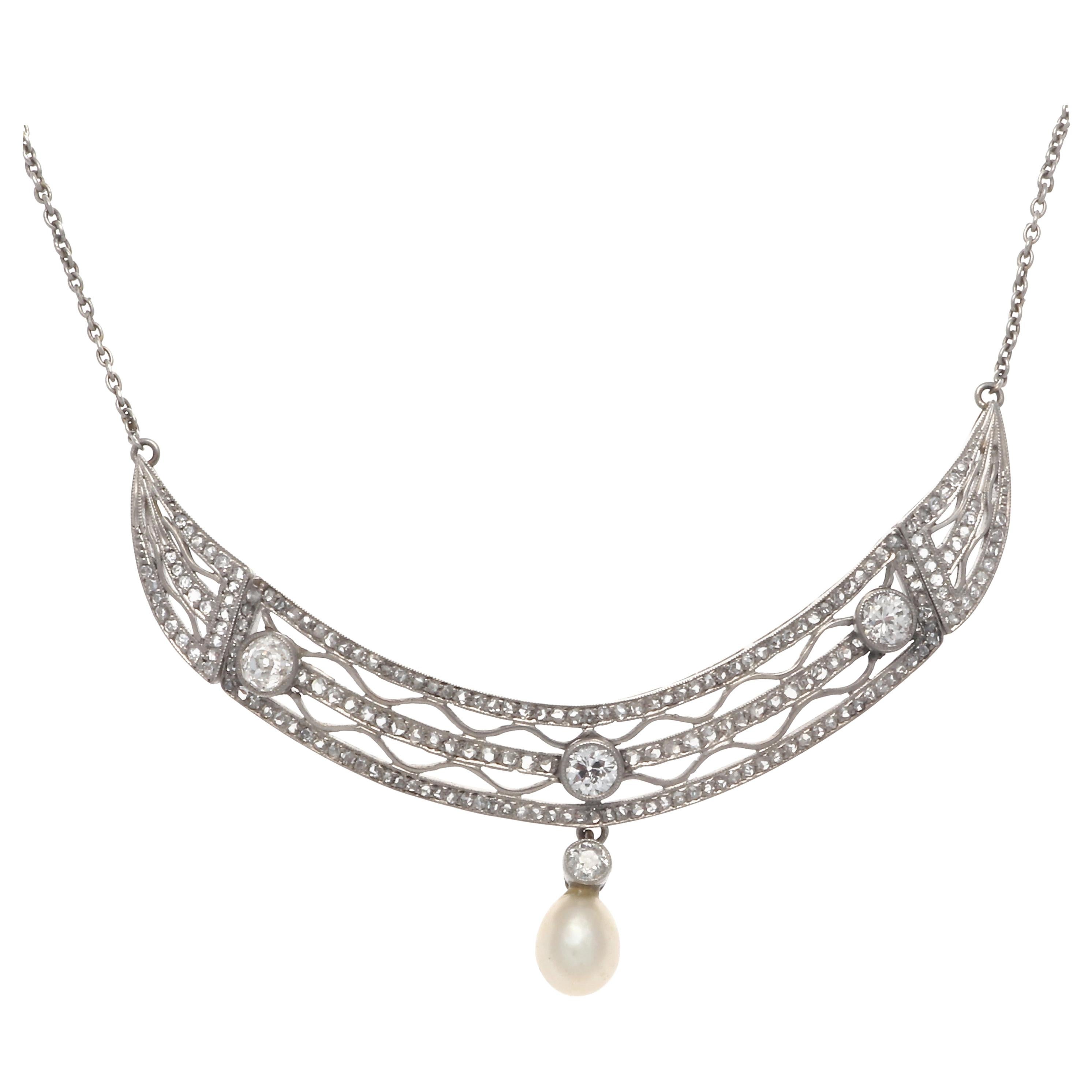 Antique Pearl Diamond Platinum Necklace