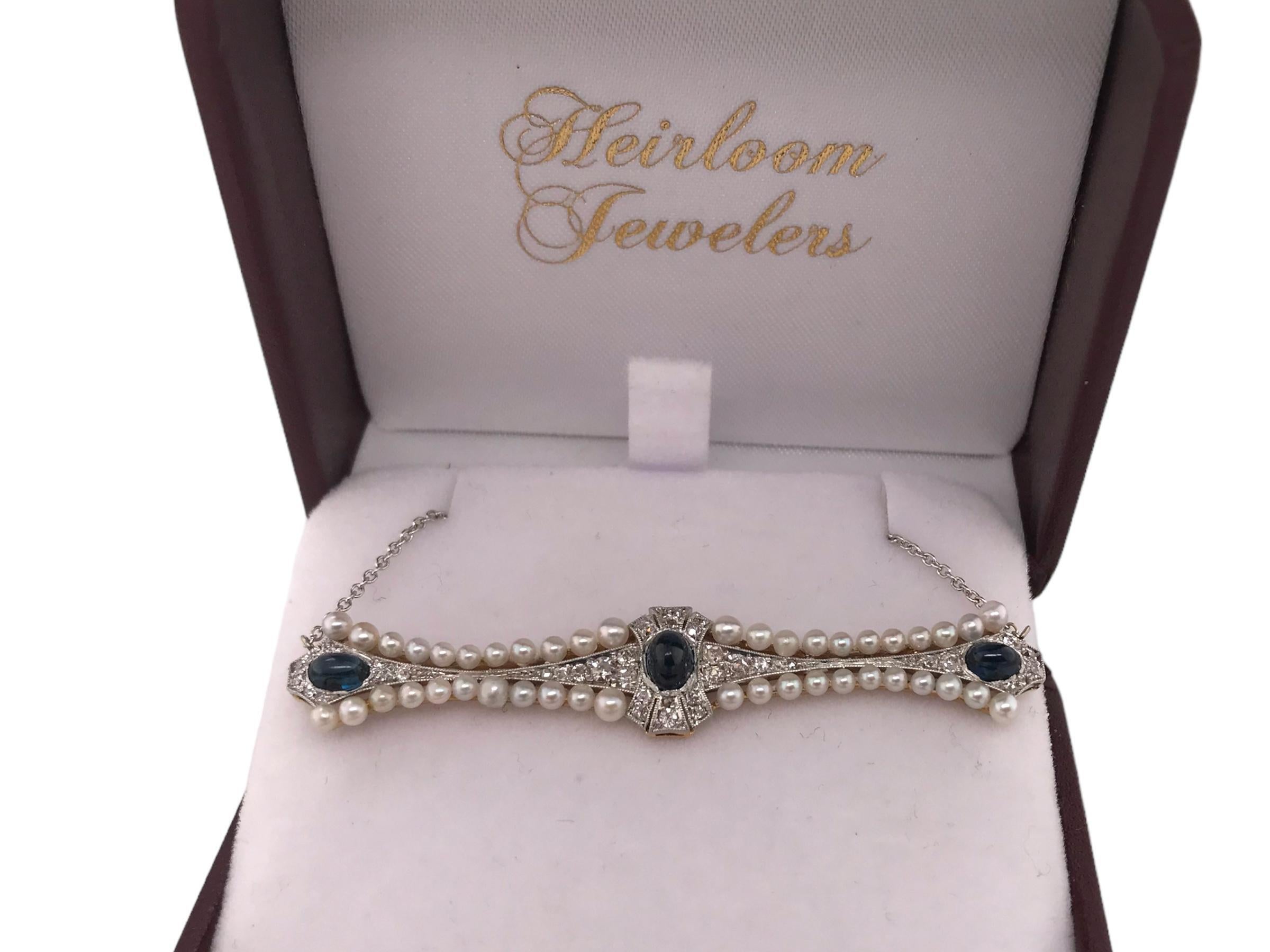 Collana di conversione antica con perle, diamanti e zaffiri in vendita 1