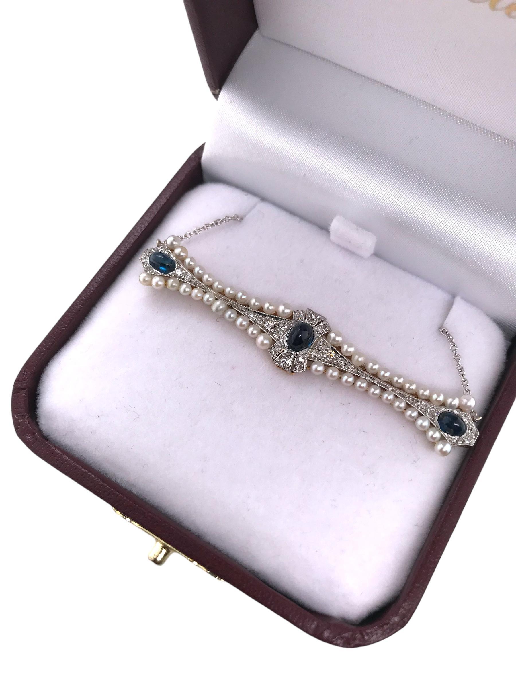 Collana di conversione antica con perle, diamanti e zaffiri in vendita 2