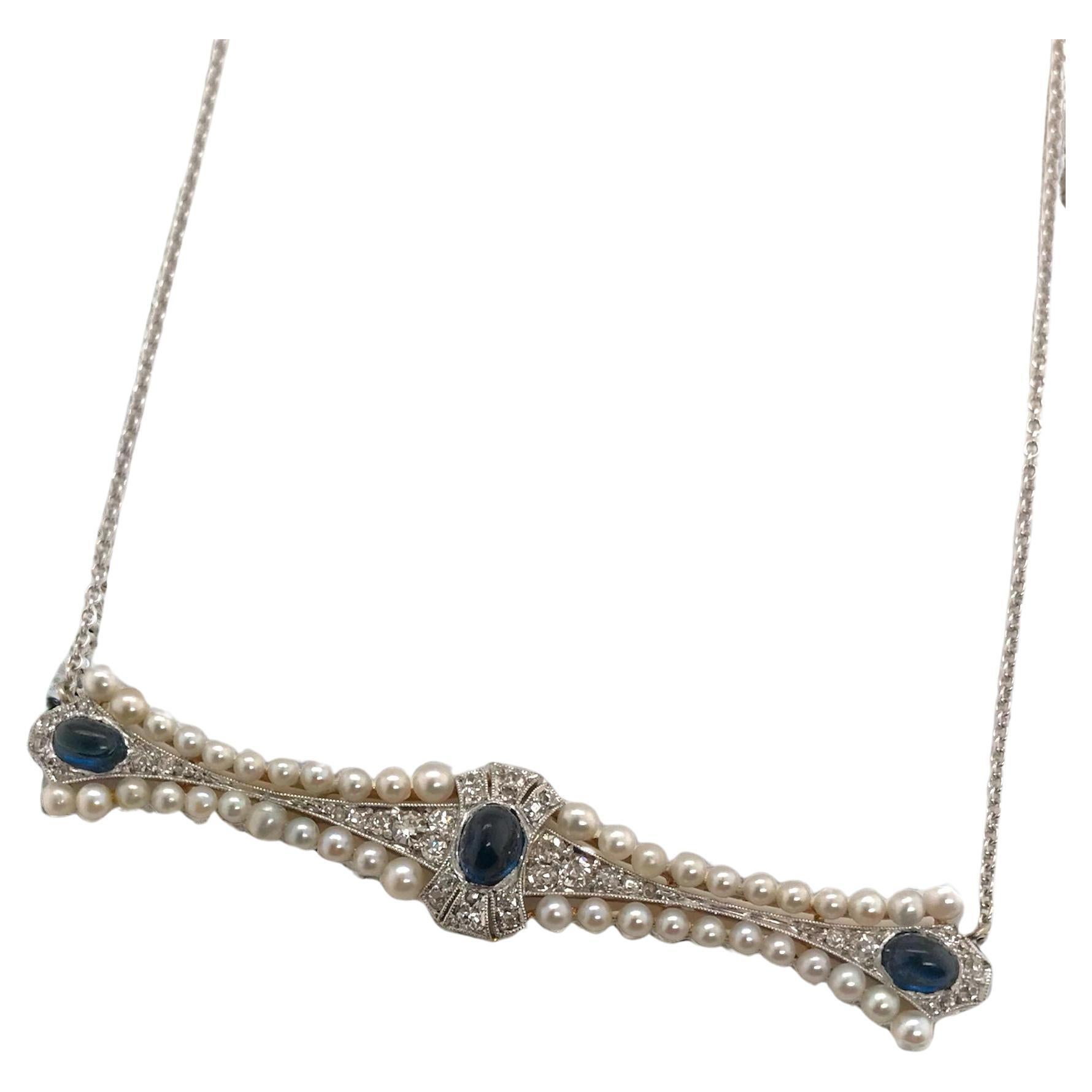 Collana di conversione antica con perle, diamanti e zaffiri in vendita