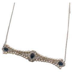 Collier de conversion en perles, diamants et saphirs anciens