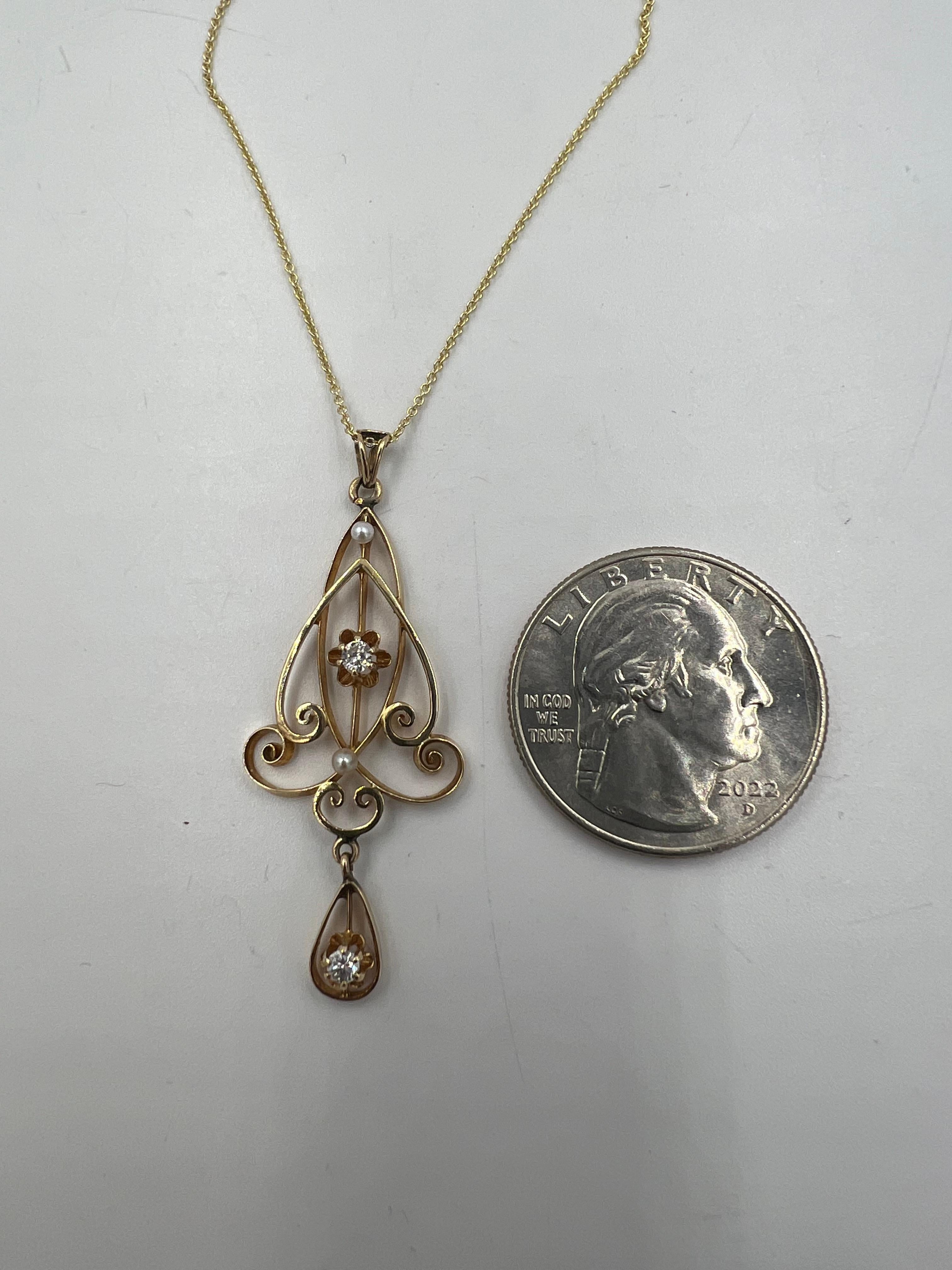 Antique Pearl Diamond Yellow Gold Lavalier Pendant In Good Condition In Los Angeles, CA