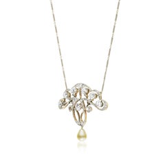 Antique Pearl Drop and Diamond Pendant