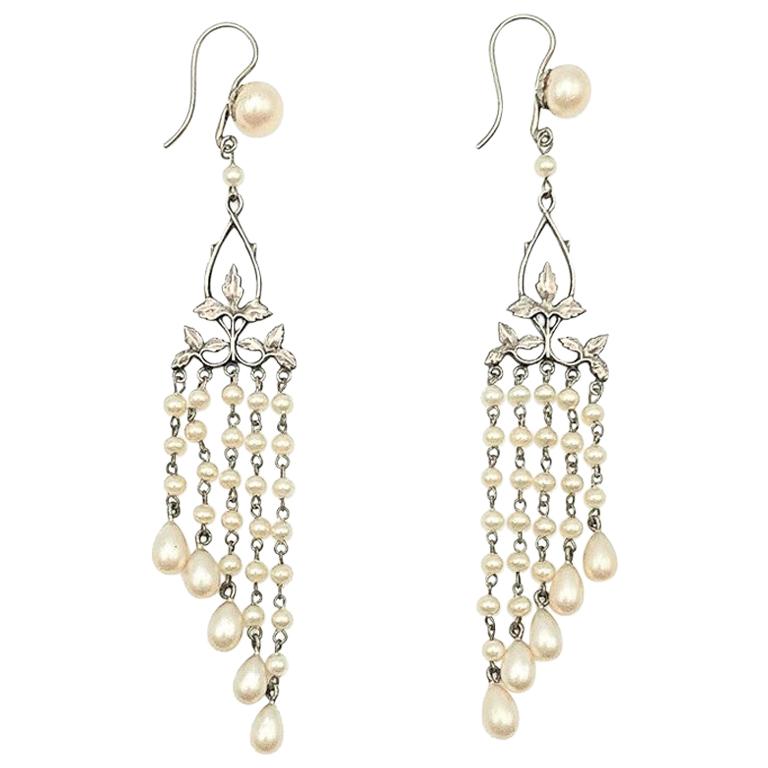 Antique Pearl Droplet Earrings 1920s For Sale