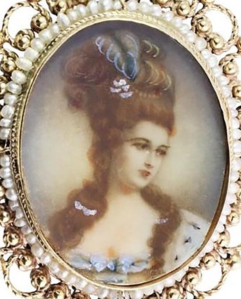 Antique Pearl Enamel Pin at 1stDibs