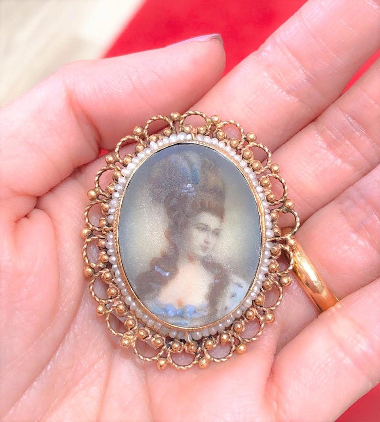 Antique Pearl Enamel Pin at 1stDibs