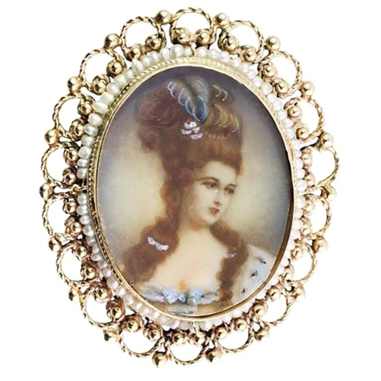 Antique Pearl Enamel Pin at 1stDibs