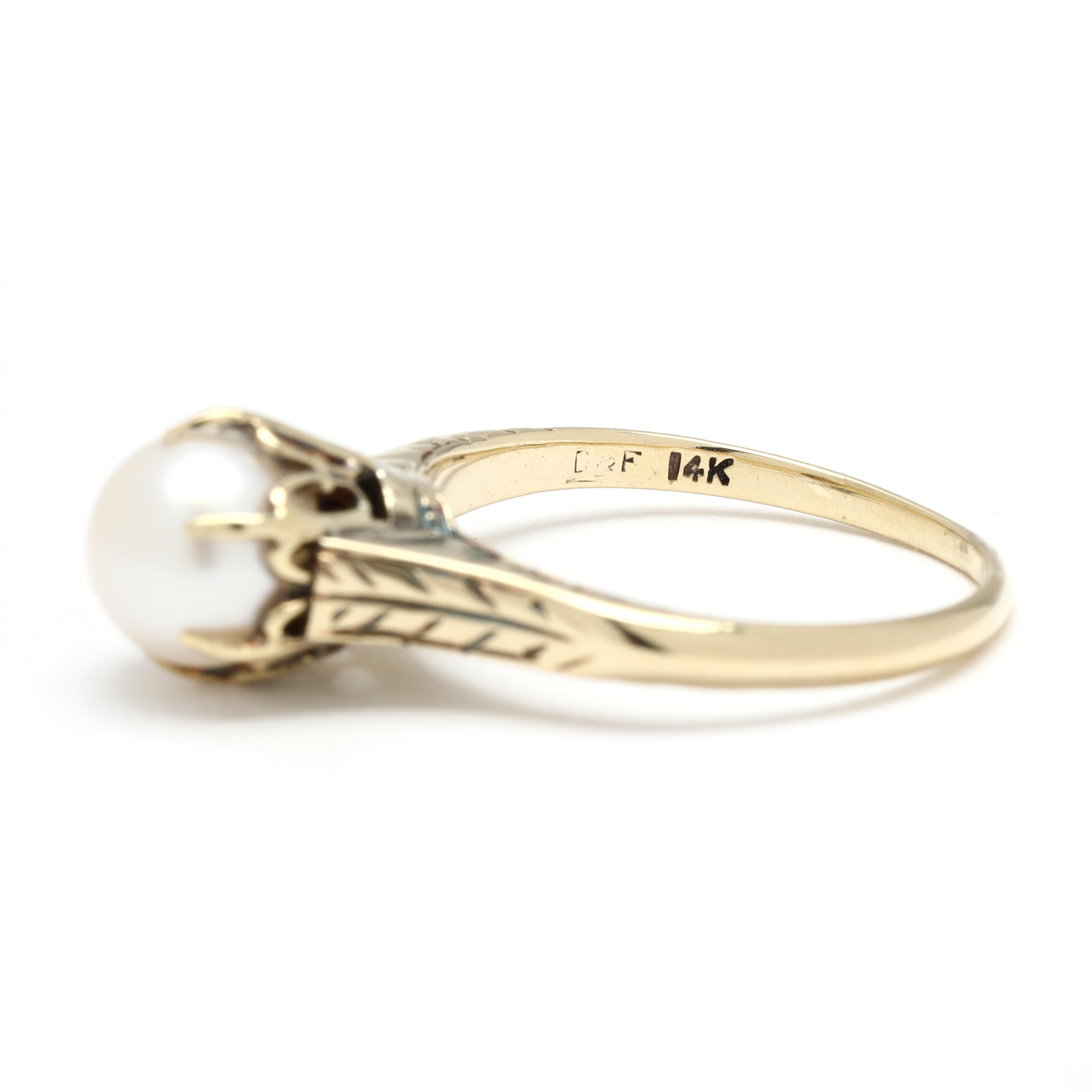 Bague solitaire gravée en perles anciennes, or jaune 14 carats, taille de bague 6,25 Unisexe en vente