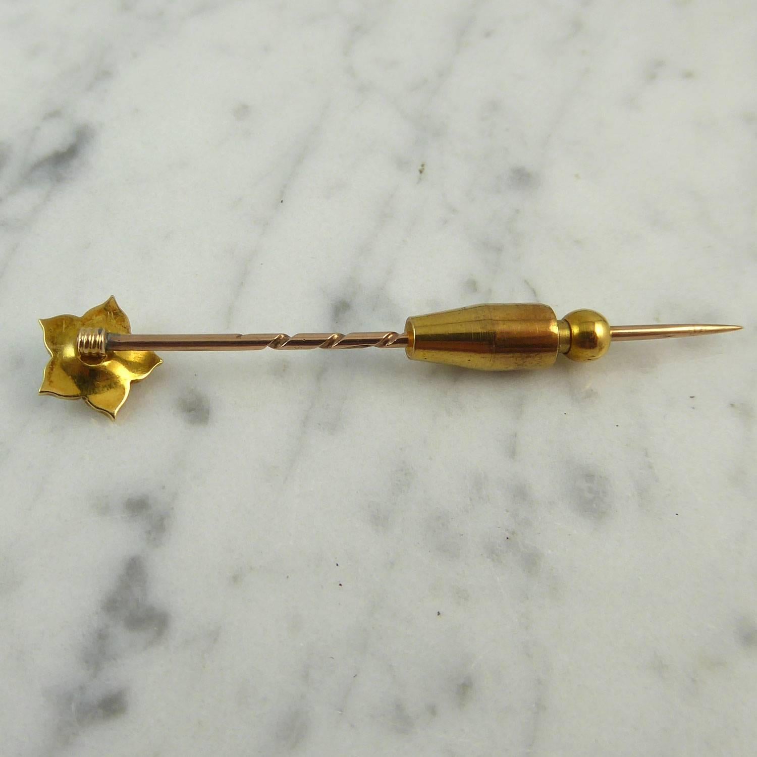Edwardian Antique Pearl Flower Stick Pin, Yellow Gold