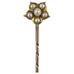 Antique Pearl Flower Stick Pin, Yellow Gold