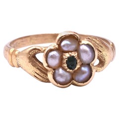 Antique 18K Pearl Forget Me Not Hand Ring