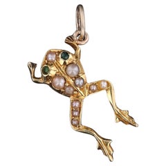 Antique Pearl Frog Charm of 14k Gold