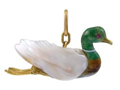 Antique Pearl, Gold and Enamel Duck Pendant