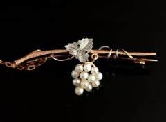 Antique Pearl Grapes Tremblant Brooch, 15k Gold and Silver