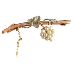 Antique Pearl Grapes Tremblant Brooch, 15k Gold and Silver
