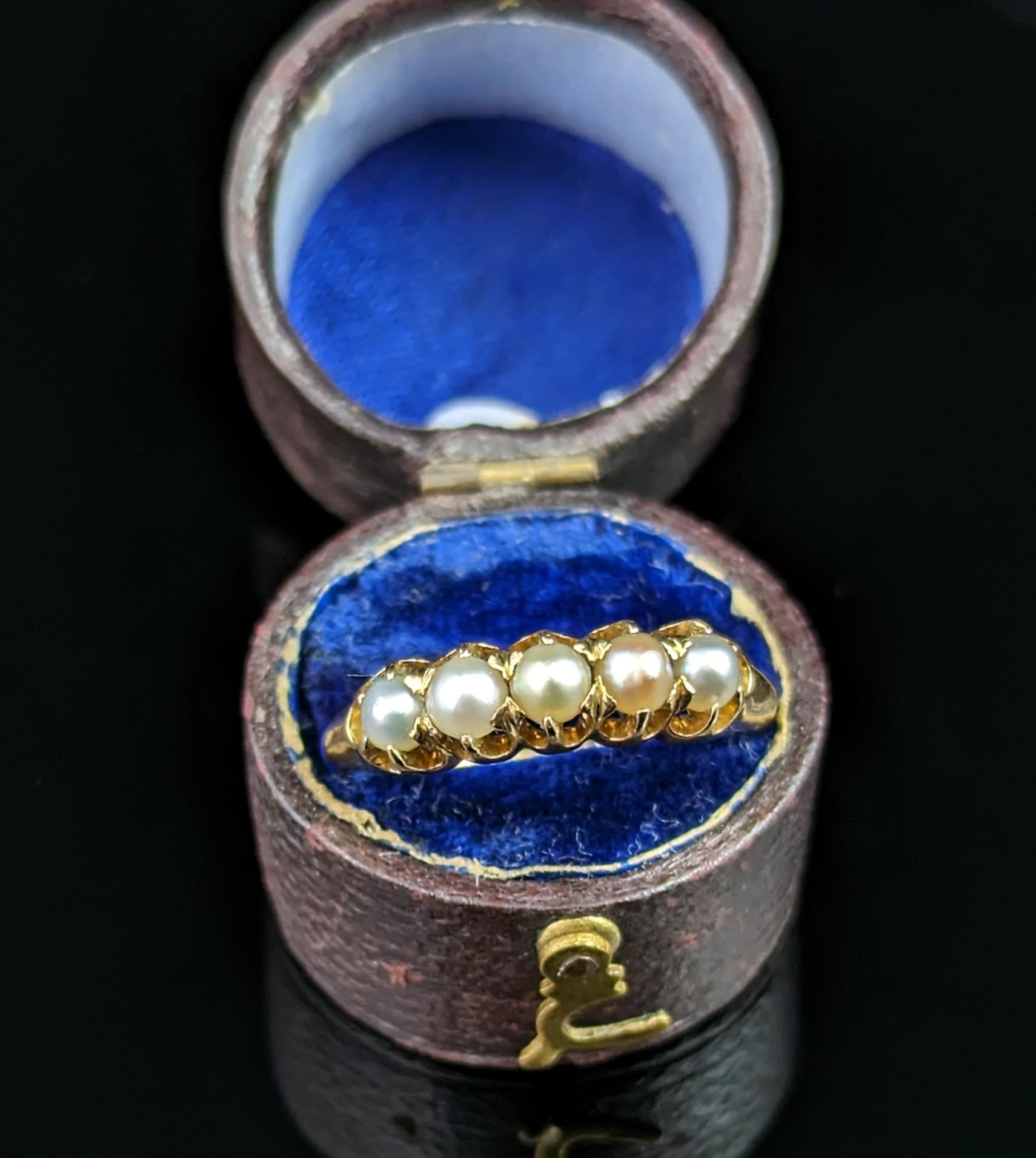 Antique Pearl Half Hoop Ring, 18k Yellow Gold, Edwardian 4